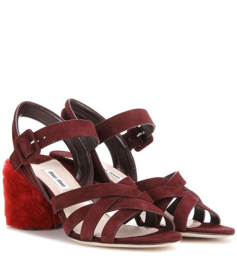 miu miu suede sandals with shearling-covered heel